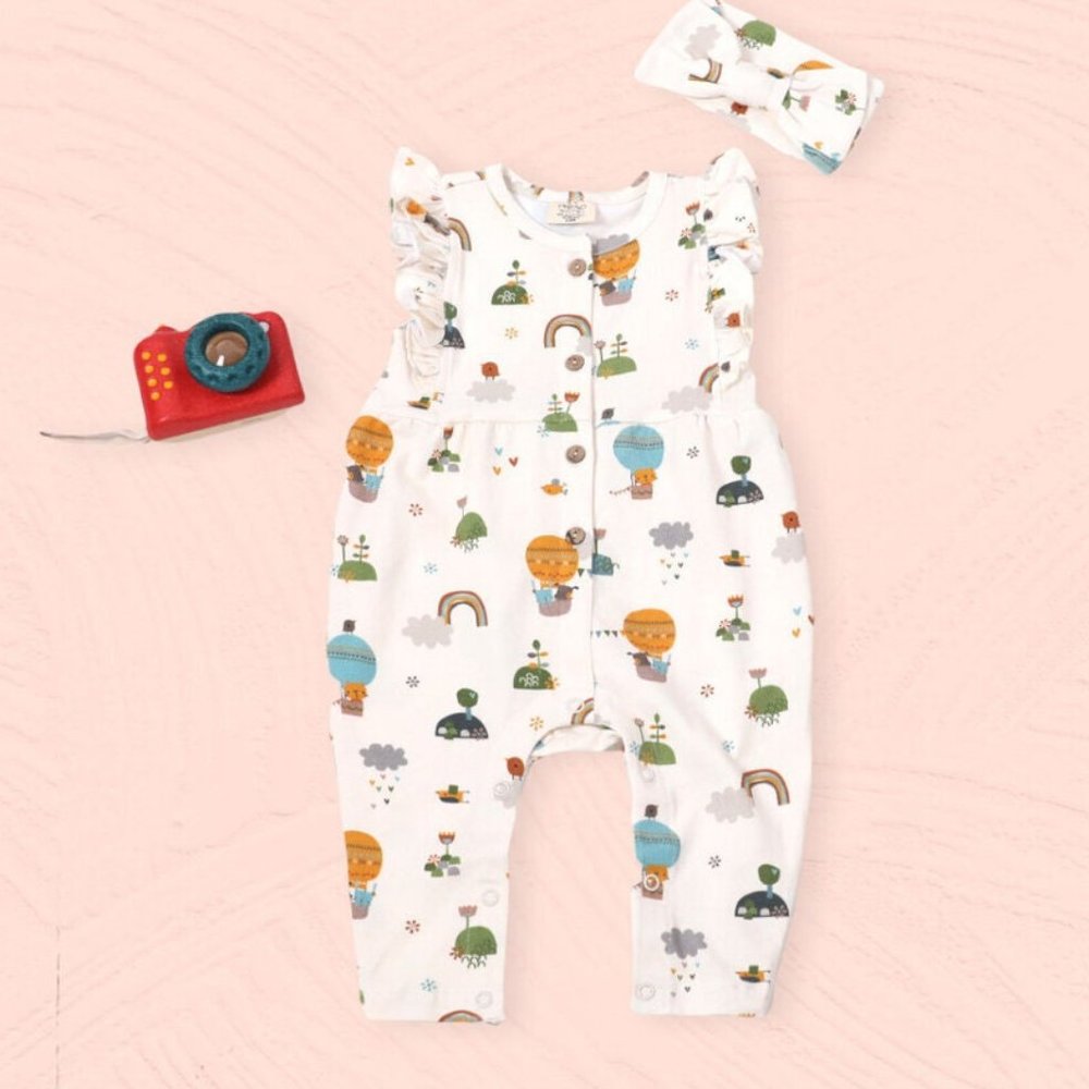 Fly Away Balloon Ruffle and Button Jumpsuit Romper